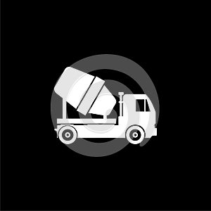 Concrete truck icon, cement mixer isolated on black background