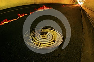 Concrete tunnel with fire and manhole