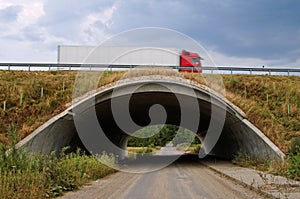 Concrete underpass under the highway