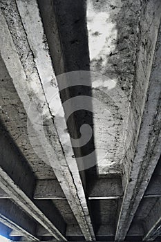 Concrete vault and rafters wet ceiling in a deserted place building structure