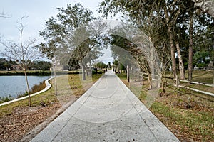 Concrete walking path at the grounds of the Mission Nombre de Dios in St. Augustine, Florida