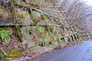 Concrete wall barrier to protect the hillside