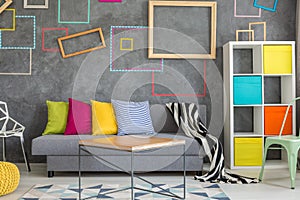 Concrete wall with colored frames