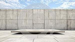 A concrete wall with a square platform in front of it.