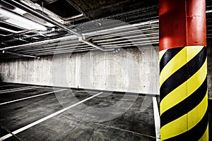 Concrete wall underground parking garage interior