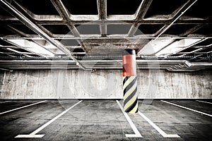 Concrete wall underground parking garage interior