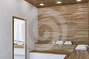 Concrete and wooden sauna interior