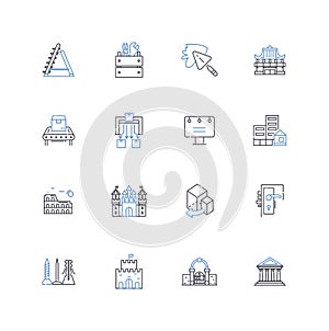 Concrete work line icons collection. Pouring, Reinforcement, Paving, Sidewalks, Driveways, Foundations, Retaining vector photo