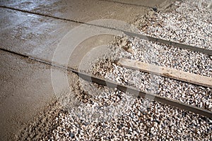 Concrete works on construction site. Concreting floors