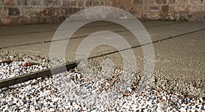 Concrete works on construction site. Concreting floors