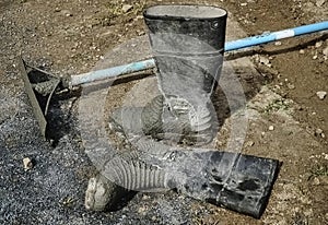 Concreting tools laying on the ground