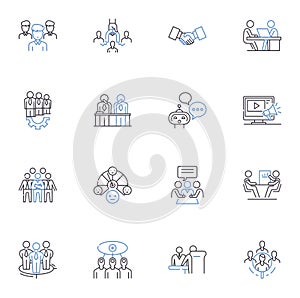 Concurrence line icons collection. Simultaneity, Coexistence, Verification, Agreement, Synchronization, Consensus photo