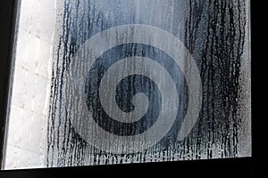 condensate flowing water on the window glass or steam after heavy rain, large texture or background