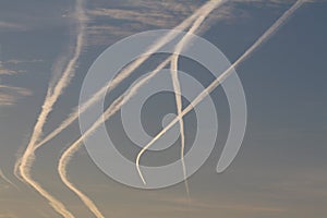 Condensation or contrails in the sky by jets