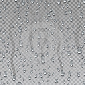 Condensation, raindrop on transparent surface. Drop of water vector set. Water drops. photo