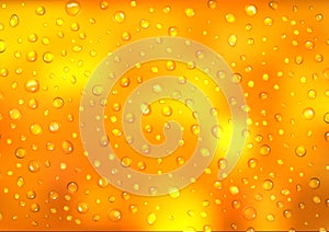Condensation water or beer droplets on glass yellow background