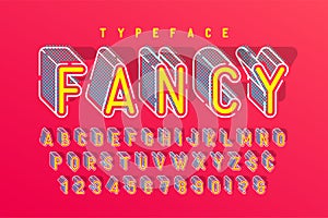 Condensed 3d display font popart design, alphabet