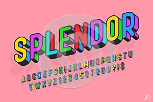 Condensed colorful alphabet design, retro style, trendy characters set. photo