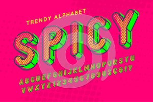 Condensed display font popart design, alphabet, letters and numb