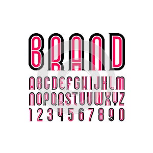 Condensed font, trendy modern multi-colored alphabet, vector letters and numbers