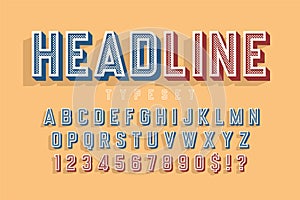 Condensed original 3d retro display font, alphabet