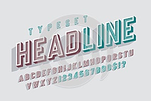 Condensed original 3d retro display font, alphabet