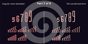 Condensed Red neon font, Angular. Vector set
