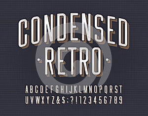 Condensed Retro alphabet font. Scratched vintage letters, numbers and symbols.