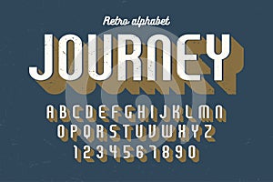 Condensed retro display font design, alphabet, character set, le