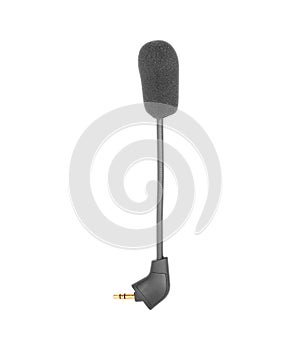 Condenser lavalier tie clip microphone, tool isolated on white background, macro