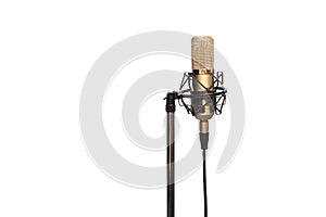 Condenser microphone with cable, shockmount and stand isolated on white