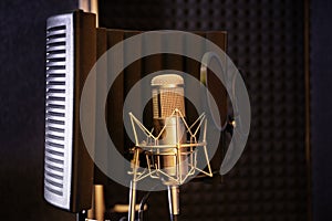 Condenser microphone in modern recording studio