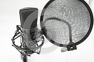 Condenser microphone with spider holder and antipop filter photo