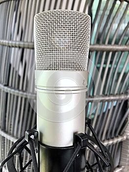 Condenser microphone in studio.