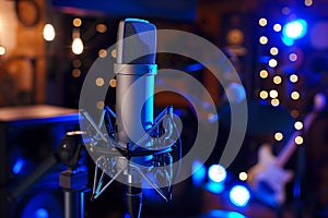 Condenser microphone in studio lighting