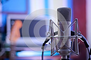 condenser microphone It was installed in my house\'s blue recording studio.Music making professionally