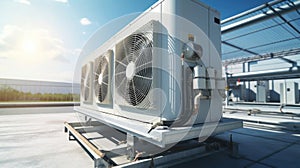 Condenser unit or compressor outside factory plant. Unit of ac air conditioner, heating ventilation or hvac air conditioning