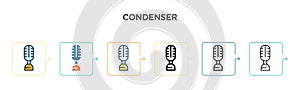 Condenser vector icon in 6 different modern styles. Black, two colored condenser icons designed in filled, outline, line and