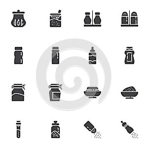 Condiment sauce bottles vector icons set