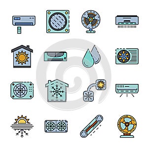 Conditioner icon set line color vector photo