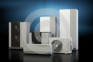 Air heat pump collection - dark background, 3D illustration photo