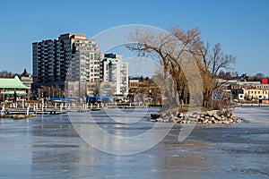 Condo Buildings And Empty Boat Slips On Kempenfelt Bay In Barrie, Ontario photo