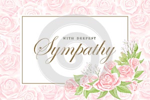 Condolences sympathy card floral cream pink rose bouquet and lettering