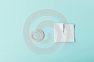 Condom on a blue background