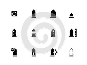 Condom and contraception icons on white background