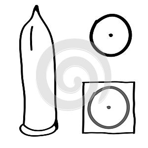 Condom illustration, protection sex symbol icon design, safe contraception health. doodle sketch cartoon