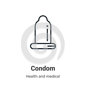 Condom outline vector icon. Thin line black condom icon, flat vector simple element illustration from editable health and medical