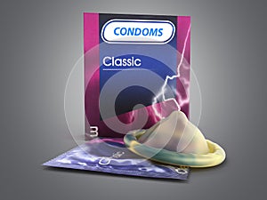 Condom pack 3d render on a grey background