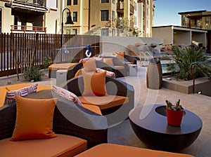 Condominium homes outdoor plaza patio and pool photo