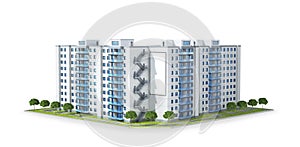 Condominium or modern residential building. Real estate development and the concept of urban growth.